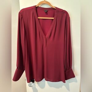 Ann Taylor Burgundy Long Sleeve V-Neck Blouse Top Size XL